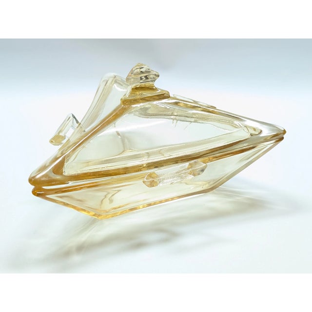 Mid-Century Modern Heisey 1253 Tricorner Sahara Mint Dish With Lid For Sale - Image 3 of 10