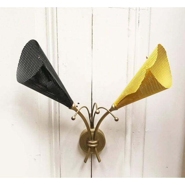 Perforated Iron & Brass Sconce, 1950s For Sale - Image 6 of 18