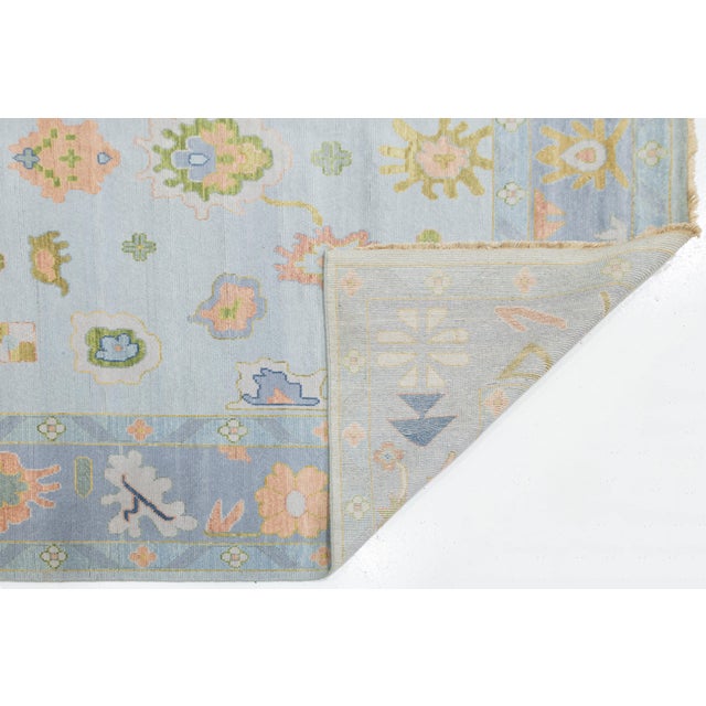 Modern Modern Oushak Style Hand-Knotted Wool Rug in Ice Blue, Blush & Sage For Sale - Image 3 of 12