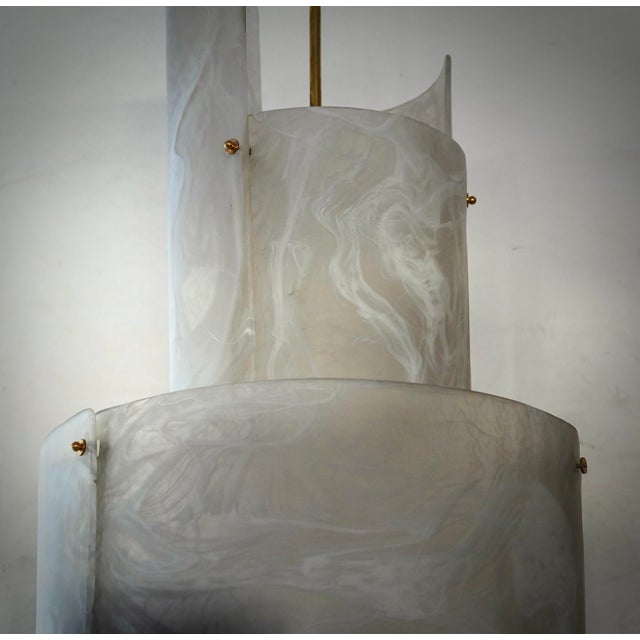 Mid-Century Modern Murano Art Glass and Brass White Round Chandelier, 2000 For Sale - Image 3 of 11