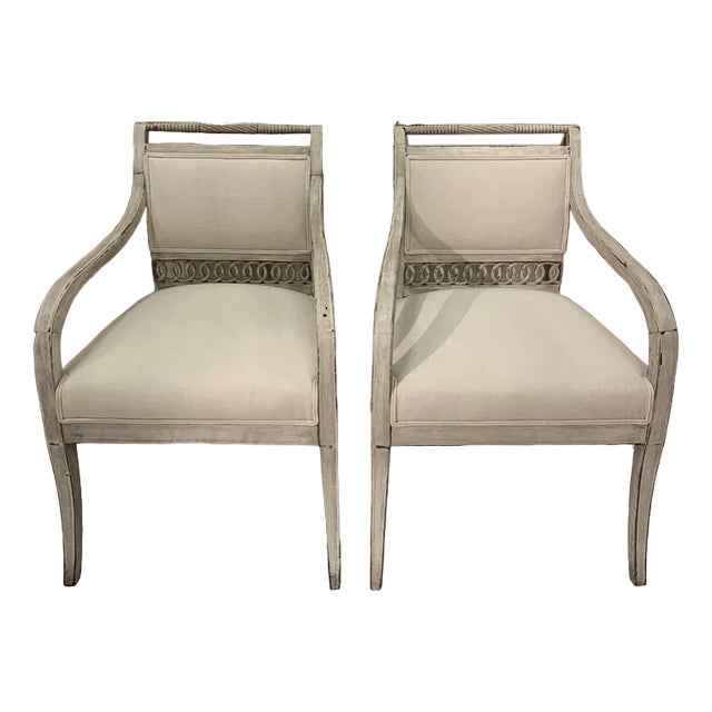 Set of 19th Century Swedish Open Armchairs with Fretwork Detail For Sale