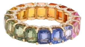 Natural 8.37 cts rainbow sapphire & 0.61 cts diamond ring in 18k gold