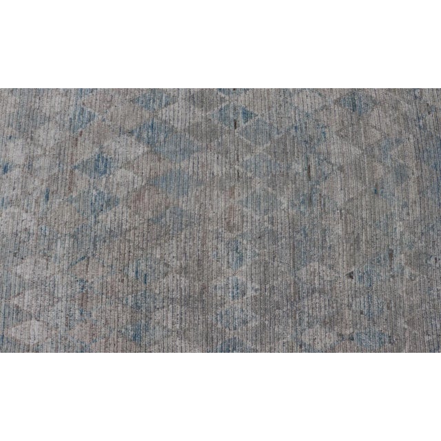 Cream Oversized Modern Casual All-Over Diamond Design in Blue, Taupe, and Cream 13'10 X 19'10 For Sale - Image 8 of 12