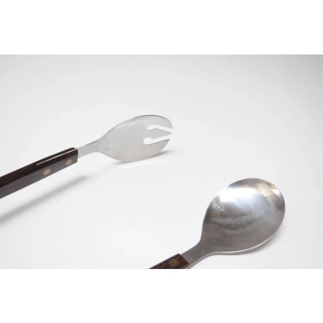 Vintage Japanese Modernist Rosewood and Stainless Steel Salad Tongs/Serving Utensils For Sale - Image 9 of 11
