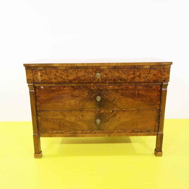Wooden Chest of Drawers with Three Drawers and Burl Finish For Sale - Image 14 of 14