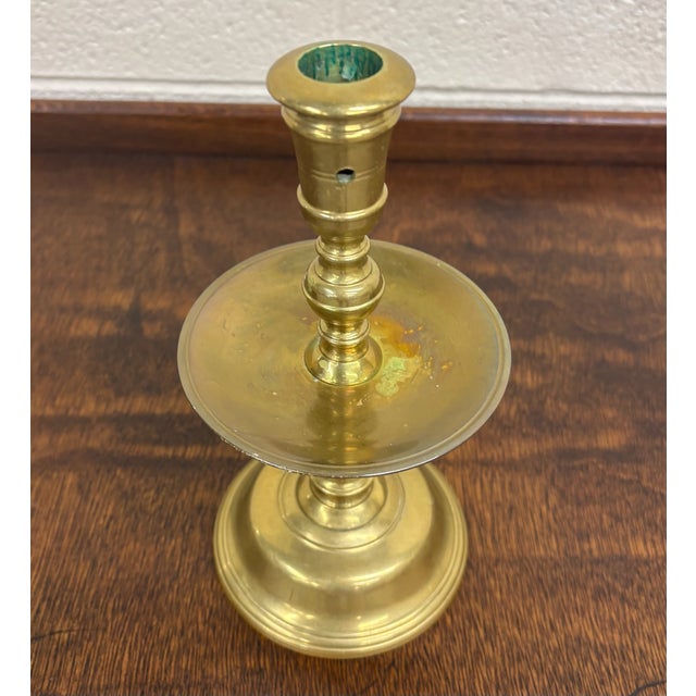 Early 20th Century Antique Brass Candlestick Chamberstick With Drip Tray For Sale - Image 5 of 8