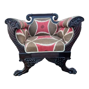 Mid 19th Century Antique Empire Style Mahogany Carved Clawfoot Armchair
