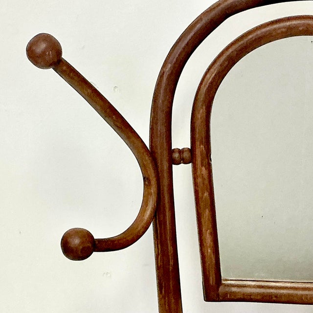 Franco Albini 1940s Vintage Italian Boho Chic Bentwood Sticks and Ball Tabletop Mirror With Hat Rack, After Franco Albini For Sale - Image 4 of 16