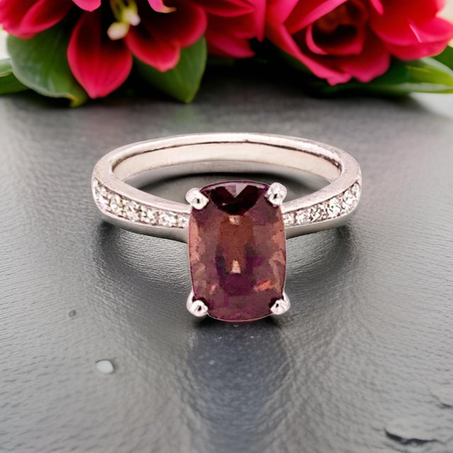 Diamond Tourmaline Rubellite Ring 6.75 18k Gold 4.01 Tcw Women Certified For Sale - Image 4 of 15