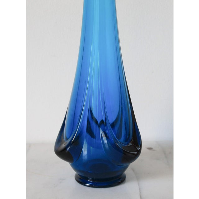 Glass Vintage Viking Blue Drape Swung Tall Art Glass Vase For Sale - Image 7 of 10