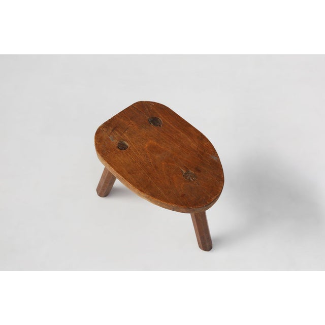 Brown Rustic Wooden Tripod Stool, France, 1920s For Sale - Image 8 of 11