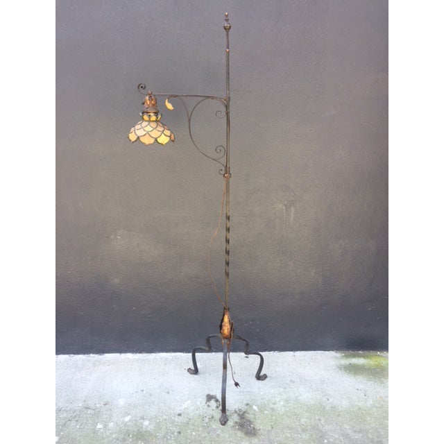 1900 s European Wrought Iron Floor Lamp With Glass Leaded Shade Chairish