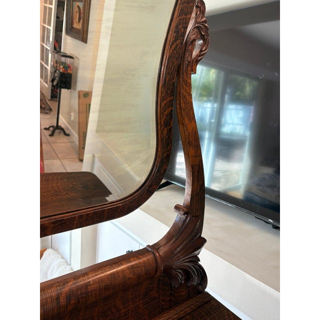 Grandmillennial Antique Tiger Oak Wood Dresser & Removable Mirror For Sale - Image 13 of 17