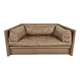 Baker Furniture Modern Leather Tuxedo Sofa For Sale