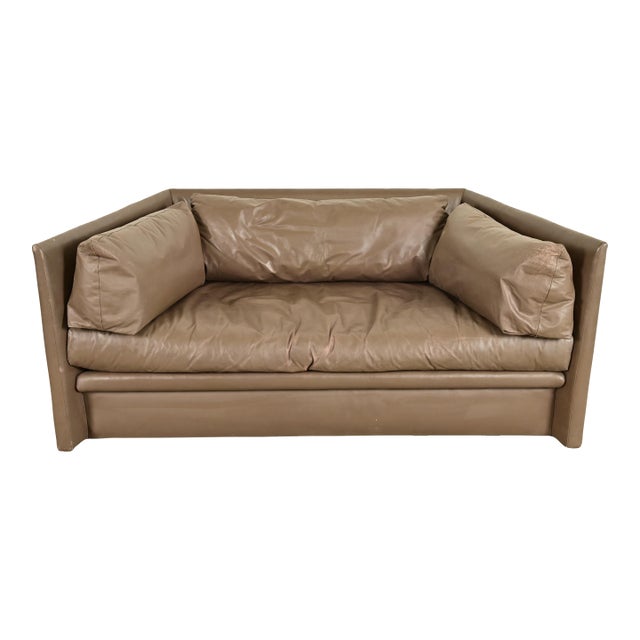 Baker Furniture Modern Leather Tuxedo Sofa For Sale