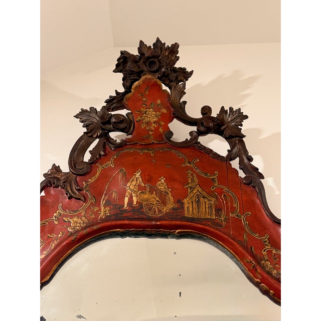 Red Chinoiserie Lacquered Mirror For Sale - Image 10 of 11