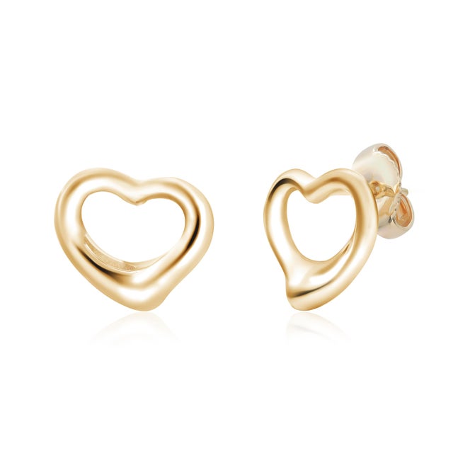 1990s Elsa Peretti Tiffany Co Open Heart 0.43 Inch Earrings Eighteen Karat Yellow Gold - 2 Pieces For Sale In New York - Image 6 of 9