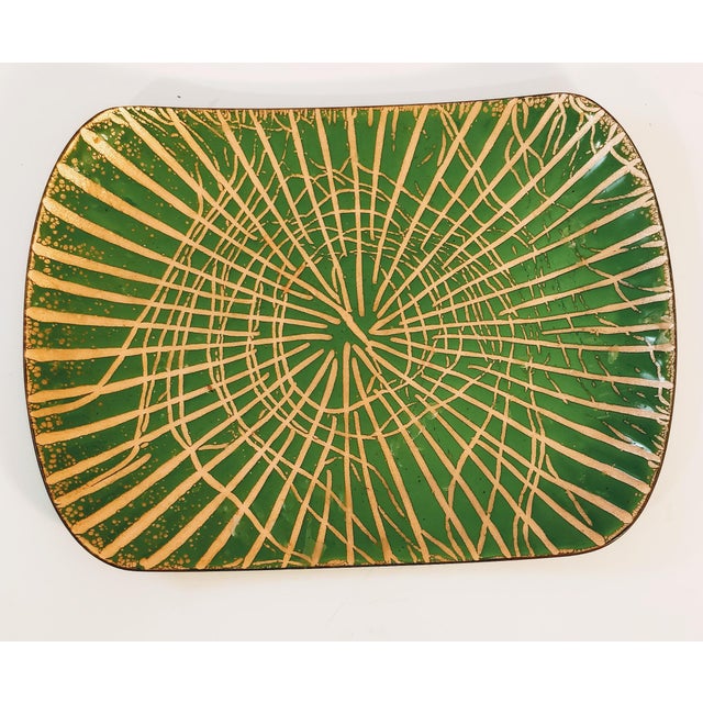 1950s California Mid Century Abstract Green Enamel Dish Artist Davidson For Sale - Image 5 of 5