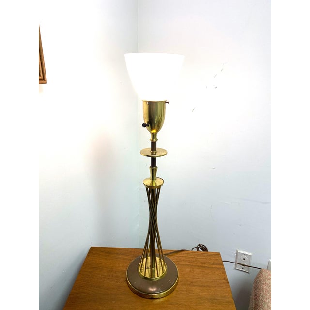 1950's Rembrandt Brass Torchiere Table Lamp With Milk Glass Diffuser
