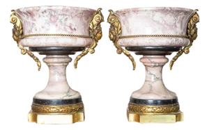 Pair of 19th-Century French Neoclassical Marble and Gilt Bronze Urns
