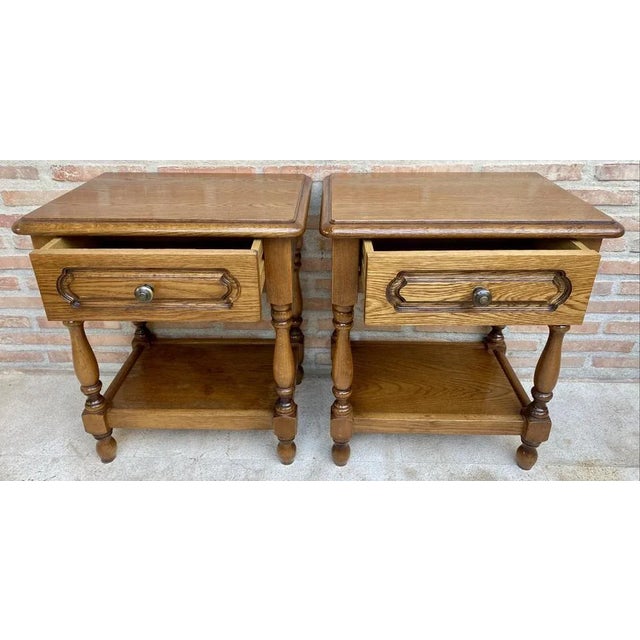 Brown 20th Century Spanish Nightstands with One Drawer and Iron Hardware and One Open Shelf, 1950s, Set of 2 For Sale - Image 8 of 13