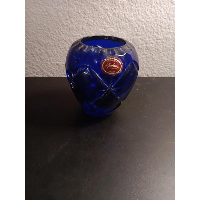Rustic European 1980s Gorham Cobalt Blue Cut Crystal Rose Bowl Made in Germany For Sale - Image 3 of 8
