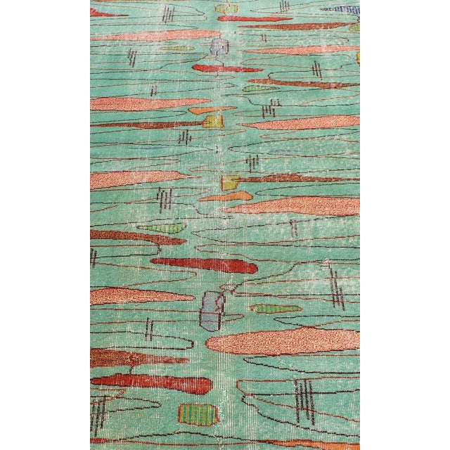 Vintage Rug in Abstract Modern Design in Light Teal Background by Keivan Woven Arts For Sale In Atlanta - Image 6 of 9