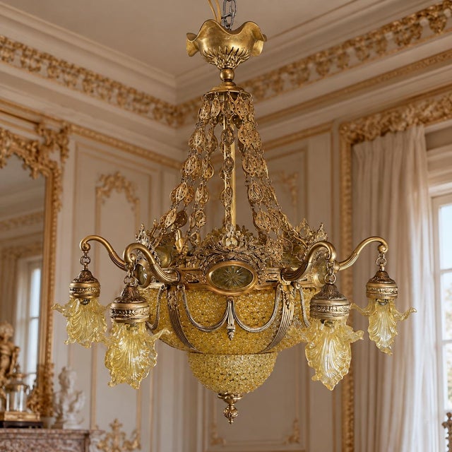 1970 French Artisan Louis XVI Gold Bronze Chandelier For Sale - Image 6 of 18