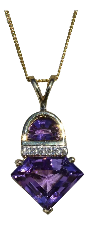 The Livia: Ladies Contemporary Amethyst and Diamond Necklace in 14K