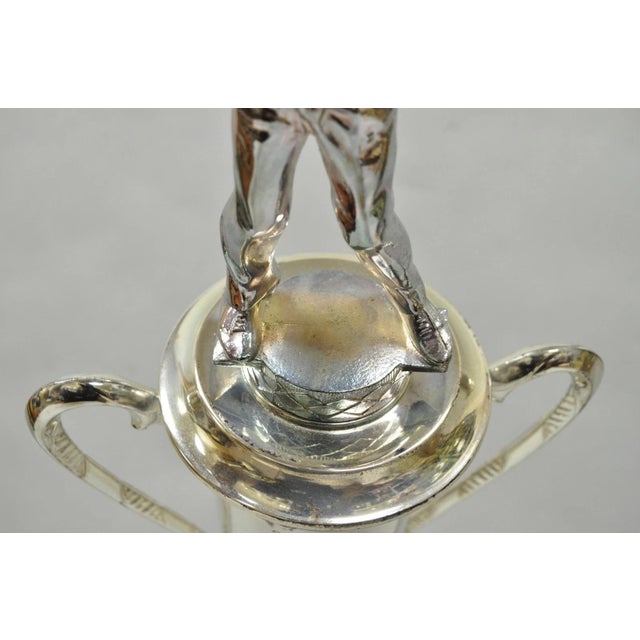 Vintage 1970s Art Deco Silver Metal Marble & Wood Figural Golf Trophy Award Cup For Sale In Philadelphia - Image 6 of 17