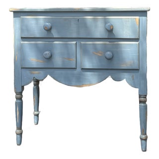 Vintage Lexington Painted Blue Accent Chest / Side Table With Three Drawers For Sale