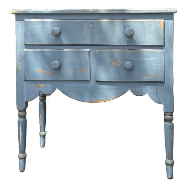 Vintage Lexington Painted Blue Accent Chest / Side Table With Three Drawers For Sale