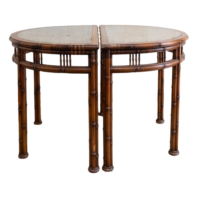 Demi-Lune Console Tables in Faux Bamboo, 1970s, Set of 2 For Sale