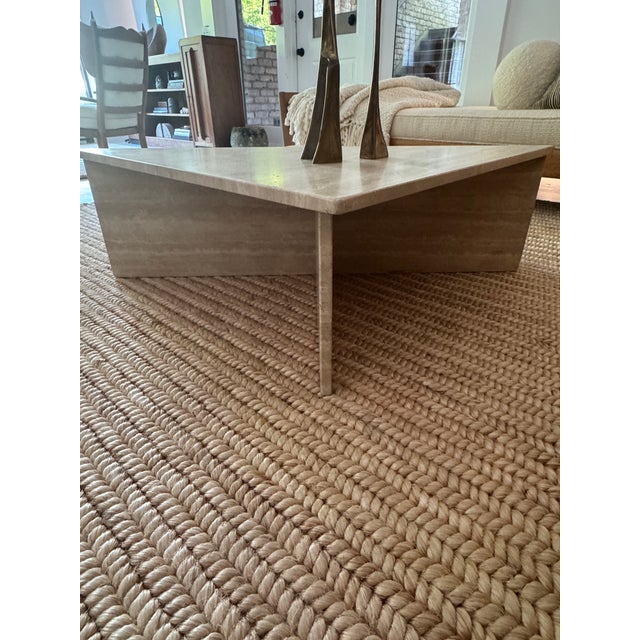 Two Piece Triangular Travertine Coffee Tables, 1970s, France For Sale - Image 9 of 18