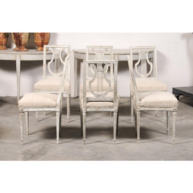 French Set of Six 19th C. Lyre Back Chairs For Sale - Image 3 of 13