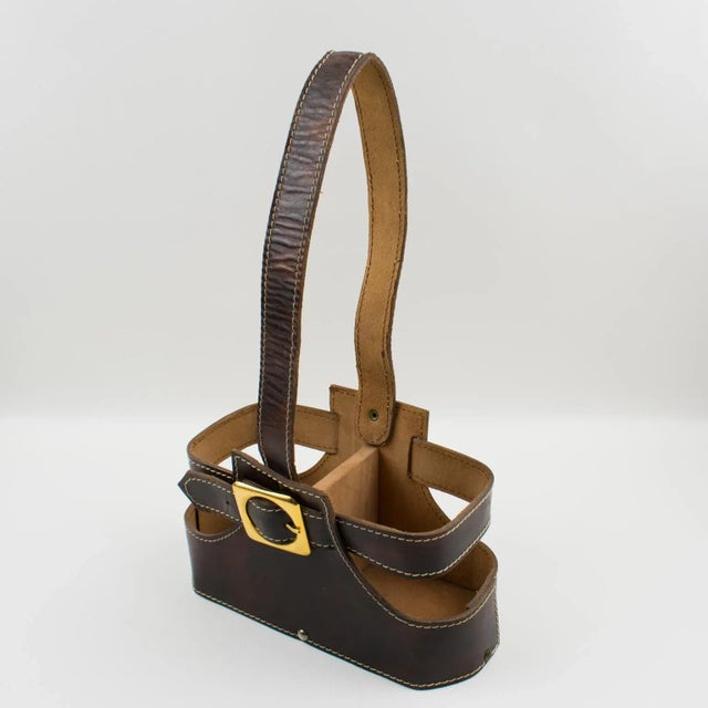 Mid-Century Modern Mid-Century Leather Case Tantalus With Two Glass Decanters, 1960s For Sale - Image 3 of 13