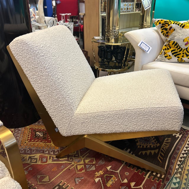 Metal Brushed Brass Angular Frame Boucle Lounge Chair For Sale - Image 7 of 10