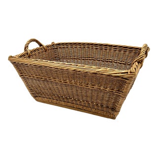 Vintage 1930s European Woven Wicker Market Basket For Sale