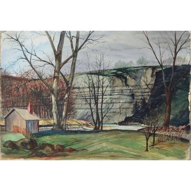 Cottage in the Woods by Joseph Yeager (early-mid 20th Century) on heavy bond watercolor paper with ragged edges. Signed...