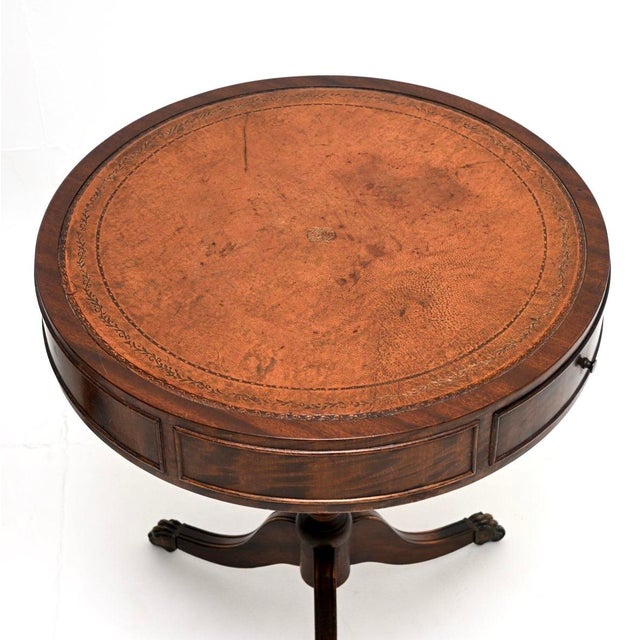 Wood Regency Leather Top Drum Tables, 1950s, Set of 2 For Sale - Image 7 of 11