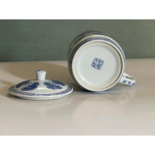 Ceramic Early 20th Century Blue and White Butterfly Mug For Sale - Image 7 of 9