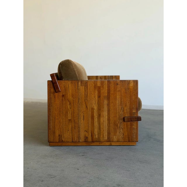 1970s Solid Oak Sling Loveseat in Mohair For Sale - Image 10 of 18