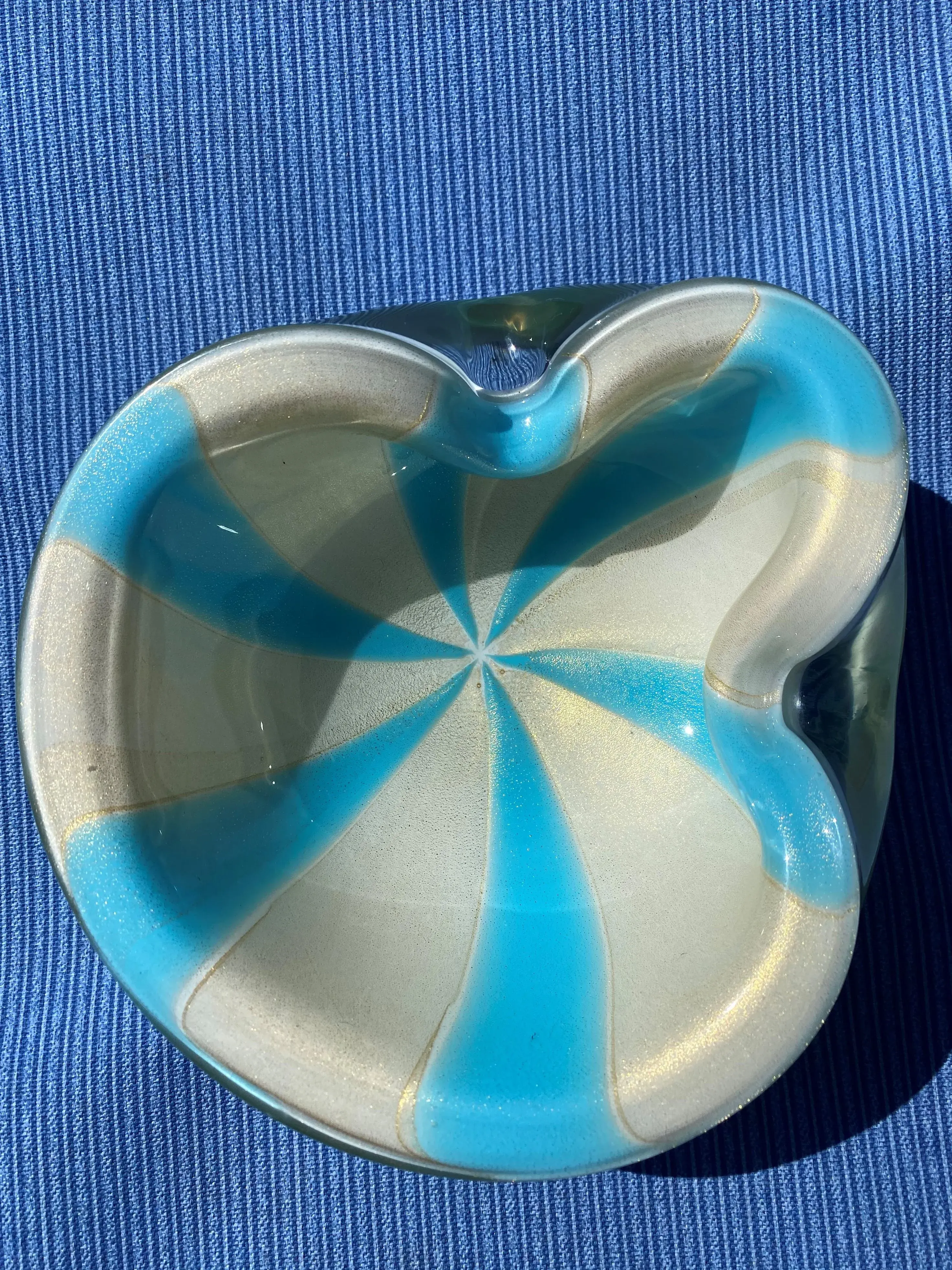 Mid-Century Alfredo Barbini Murano Blue White Gold Flecks Swirl