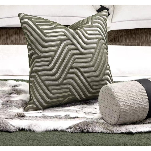 2020s Wave Pattern Geometric Pillow -18 Inches For Sale - Image 5 of 5