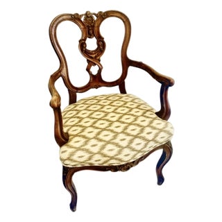 19th C. French Napoleon III Walnut Chair in Schumacher Fabric For Sale