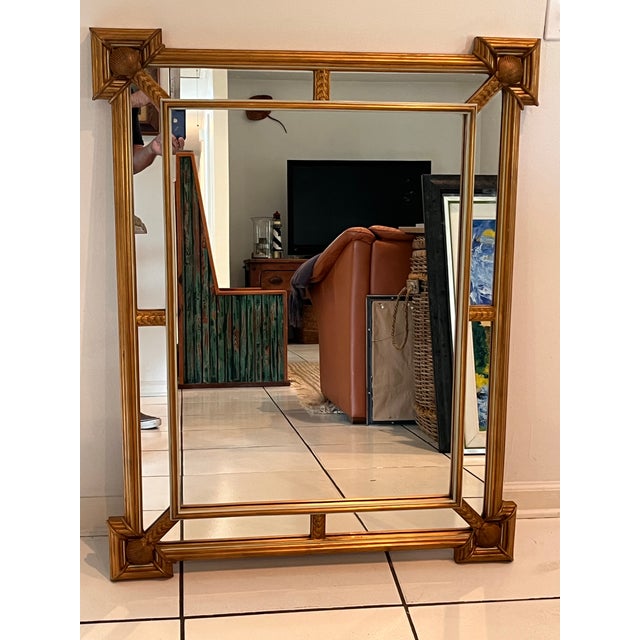 Hollywood Regency Vintage Carvers’ Guild Quatrain With Shells Gold Leaf Mirror With Teal Accents – Model 1075 For Sale - Image 3 of 8