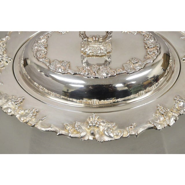 Mid 20th Century Victorian Style Grapevine & Grape Cluster Silver Plated Serving Platter Dish For Sale In Philadelphia - Image 6 of 10