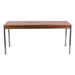 Mid Century Modern Chromed Steel Mahogany Veneer Table For Sale