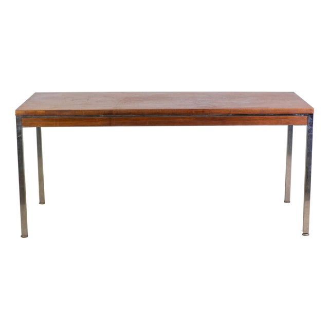 Mid Century Modern Chromed Steel Mahogany Veneer Table For Sale