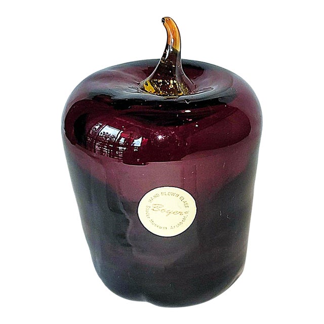1980s Hand Blown Glass Apple Paper Weight Sculpture For Sale
